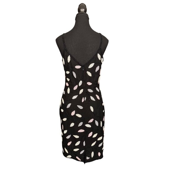 Vintage 90s Beaded Slip Dress Black Mini Y2K Aesthetic Fairycore Party Dress - Picture 5 of 9